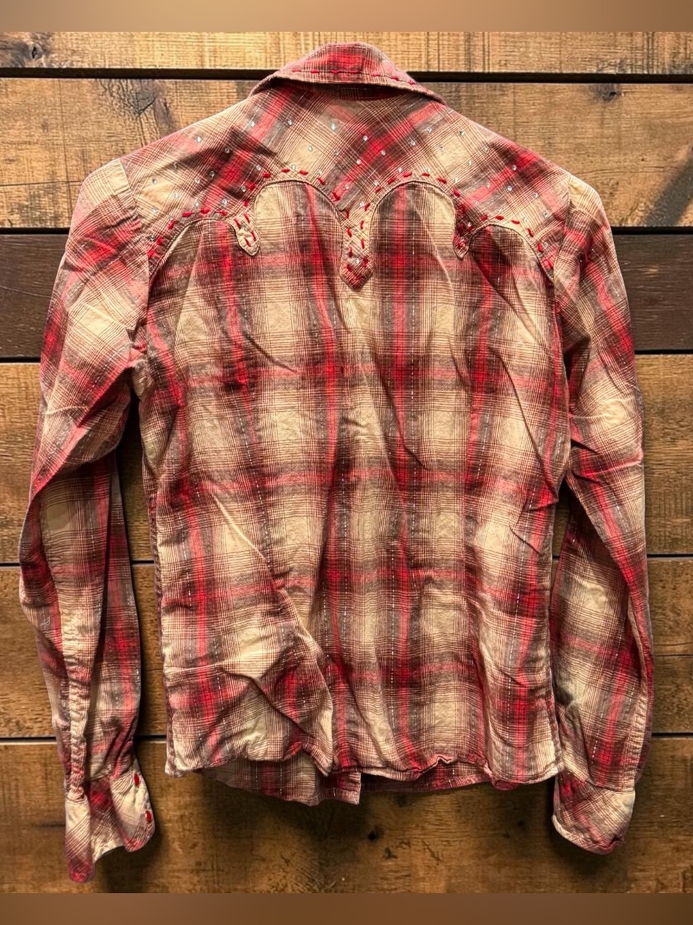 Panhandle Slim Red and Tan Plaid Button-Down Shirt MEDIUM - Picture 3 of 6